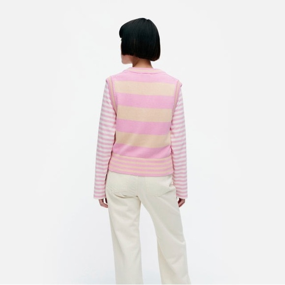 Marimekko Siete Maalis Patja Sweater Vest Size XL NWOT Pink Cream Stripe - Picture 3 of 7